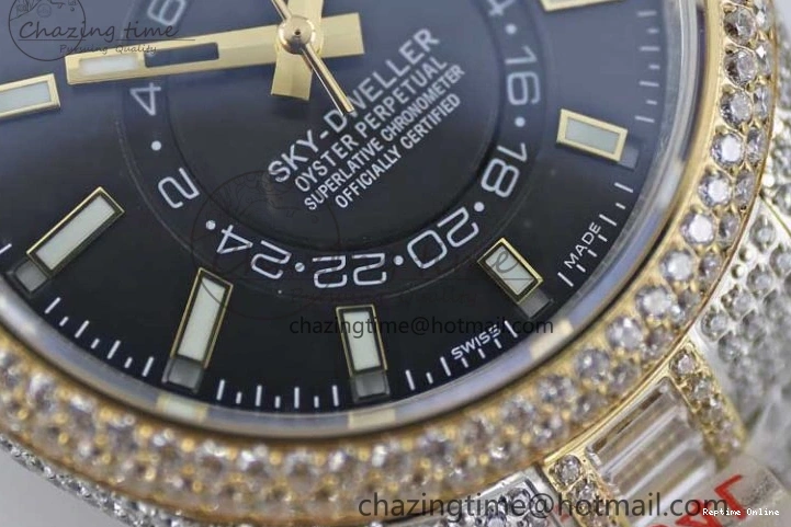 0203 Effortless Diamond Skydweller SS YG TWF Best Edition Black Dial on SS YG Bracelet Asian 23J to 2343